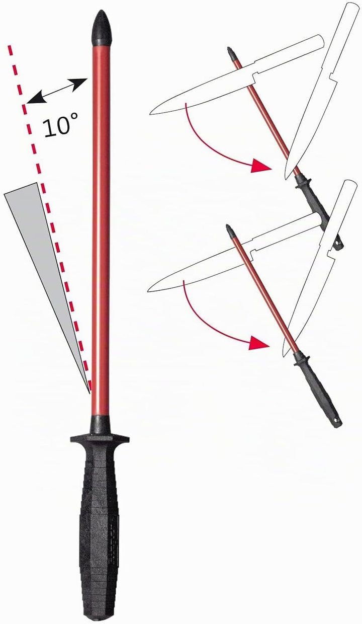 Westmark Wetzstab + Stabschutz, Länge: 50,6 cm, Sinterrubin/Kunststoff, Sieger-Long-Life, Rot/Schwar