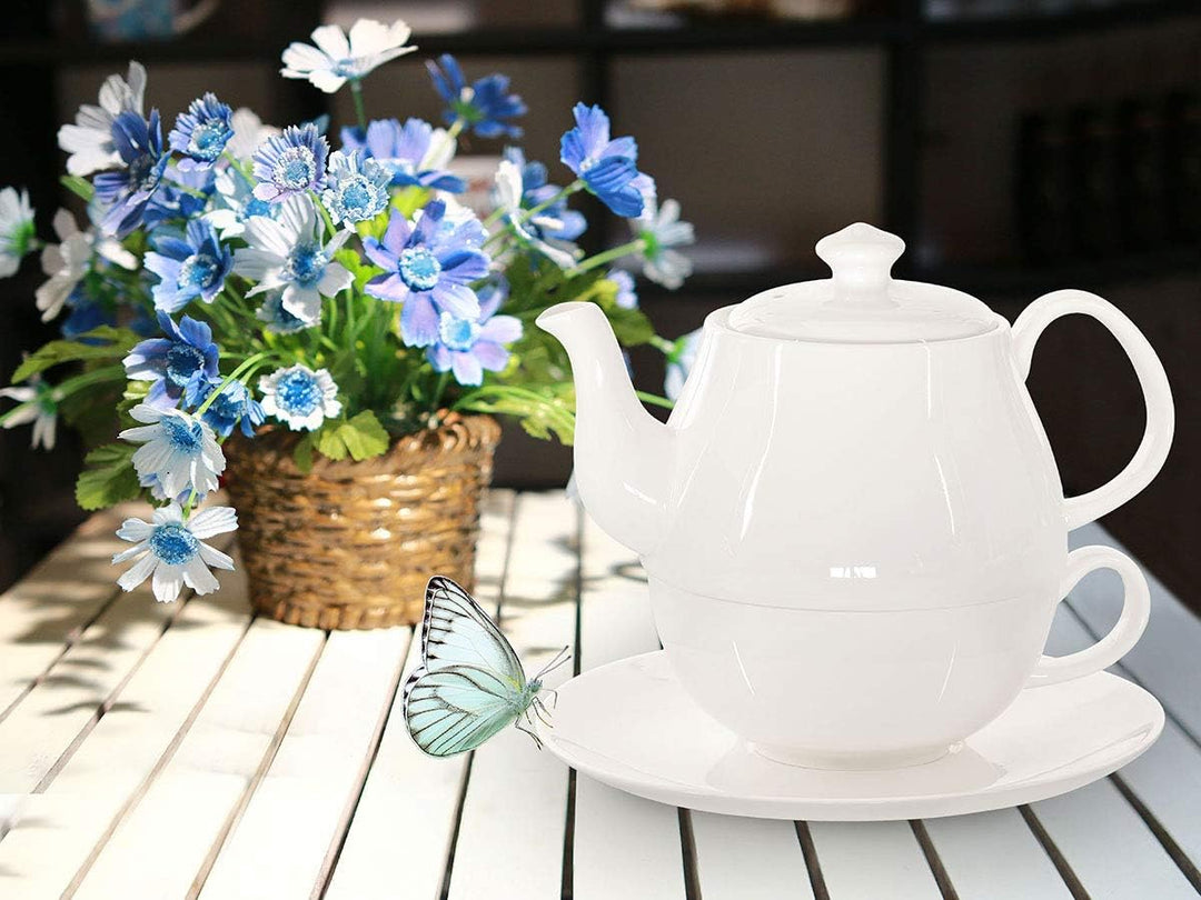 Buchensee Tea for One Daisy 600ml aus Crystal Bone China Porzellan in fein-cremigem Weiss. Teekanne