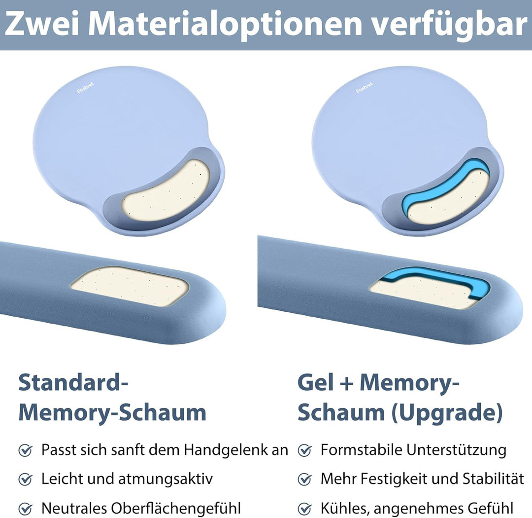 Sushret Mauspad & Tastatur Handballenauflage, 3-in-1 Ergonomisches Gel Memory Foam Handballenauflage