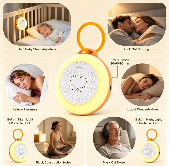 White Noise Machine Baby, Weisses Rauschen Gerät mit Nachtlicht, 28 Beruhigende Schlaflieder & Natur