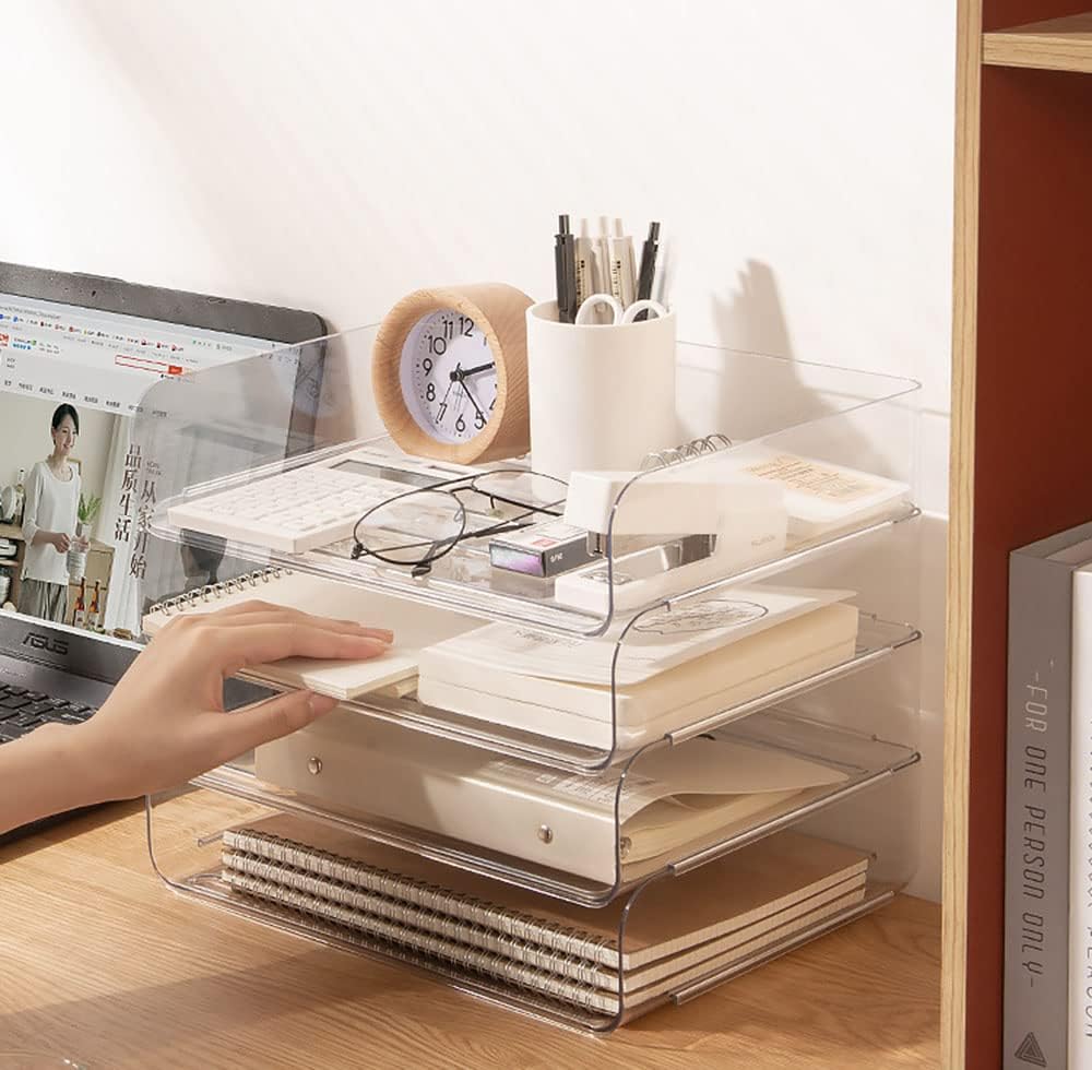 3-stöckige Ablagekorb für A4, Dokumentenablage aus PET Kunststoff, Briefkorb, Briefablage Organizer