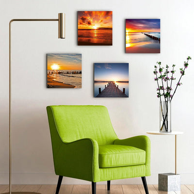 ARTLAND Leinwandbilder auf Holz Wandbild Bild Set 4 teilig je 30x30 cm Quadratisch Landschaft Strand