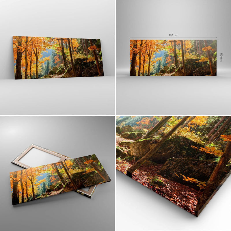 Wandbilder Dekoration Wohnzimmer Herbst berg wald natur Panorama Bilder auf Leinwand 120x50cm Leinwa