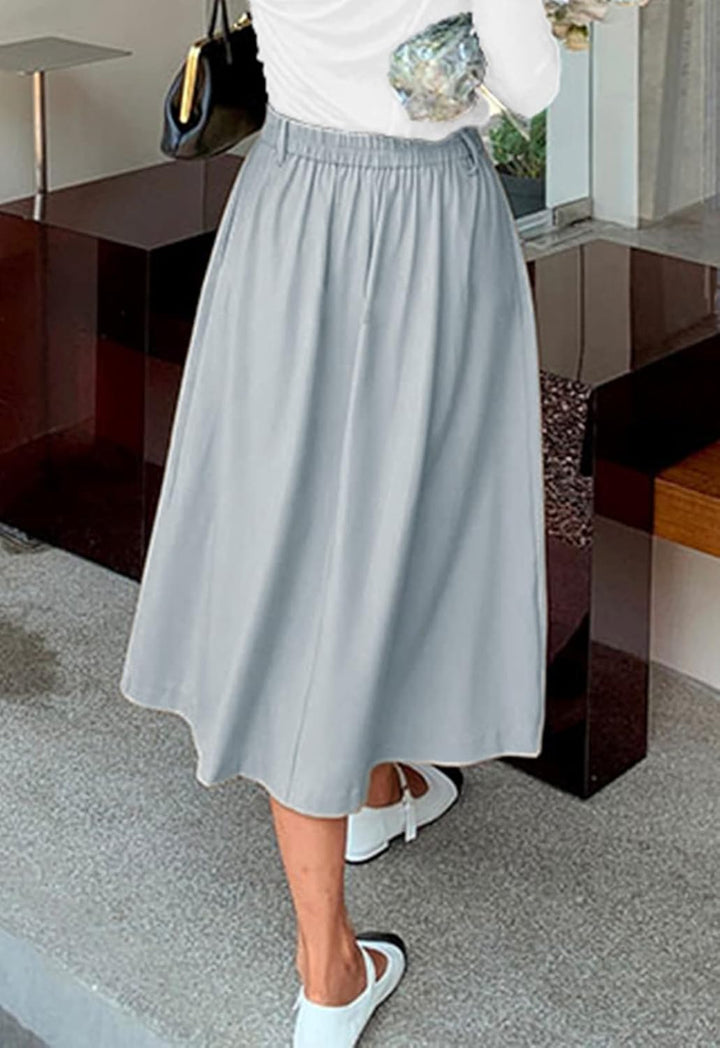 JayscreateEU Damen Rock Midirock Rock Lang Hohe Taille Rock Knielang A Linie Damen Mit Taschen Somme