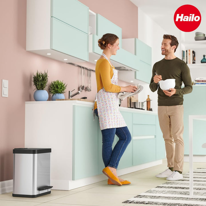 Hailo Öko duo Plus M Tret-Mülltrenner - freistehender 2 x 9 Liter Doppelmülleimer aus Edelstahl - Mü