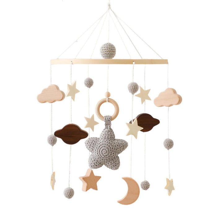 GLITZFAS Babybett Mobile Baby Windspiel, Mobile Baby Holz mit Filzbällen und Wolken Ornament Kinderz