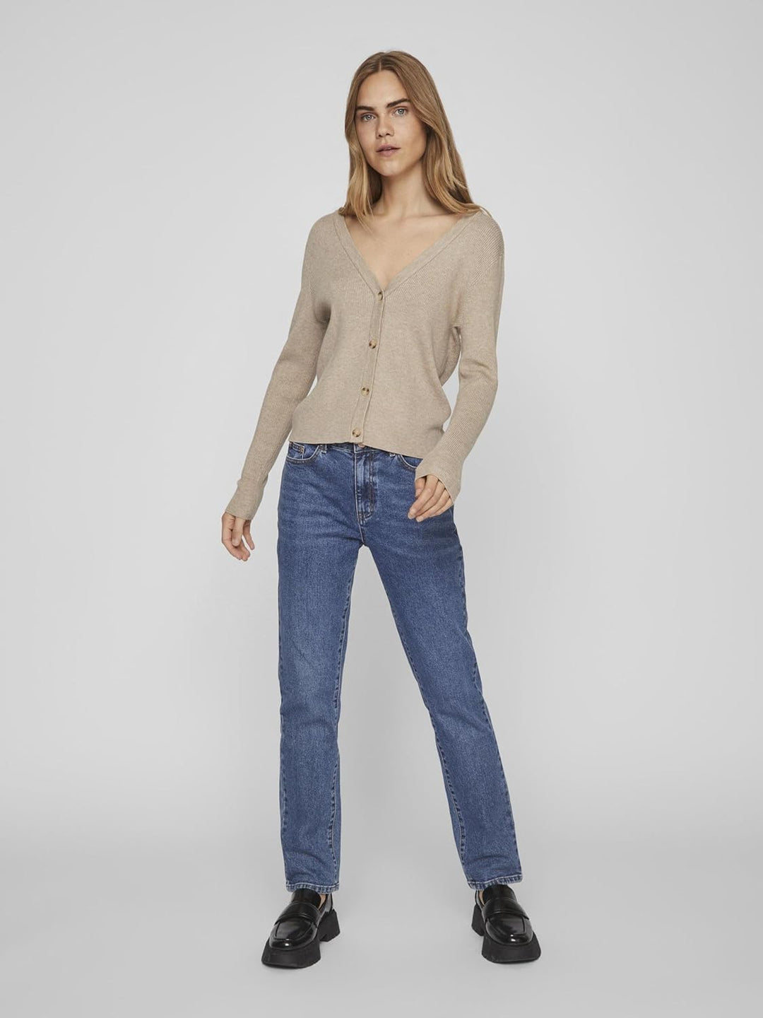 Vila Damen Vicomfy L/S Knit Cardigan-Noos Strickjacke, Natural Melange