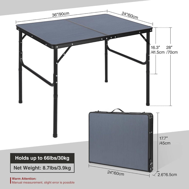REDCAMP Faltbarer Campingtisch mit Einstellbarer Höhe, Leichter Tragbarer Klapptisch Campingtisch 90
