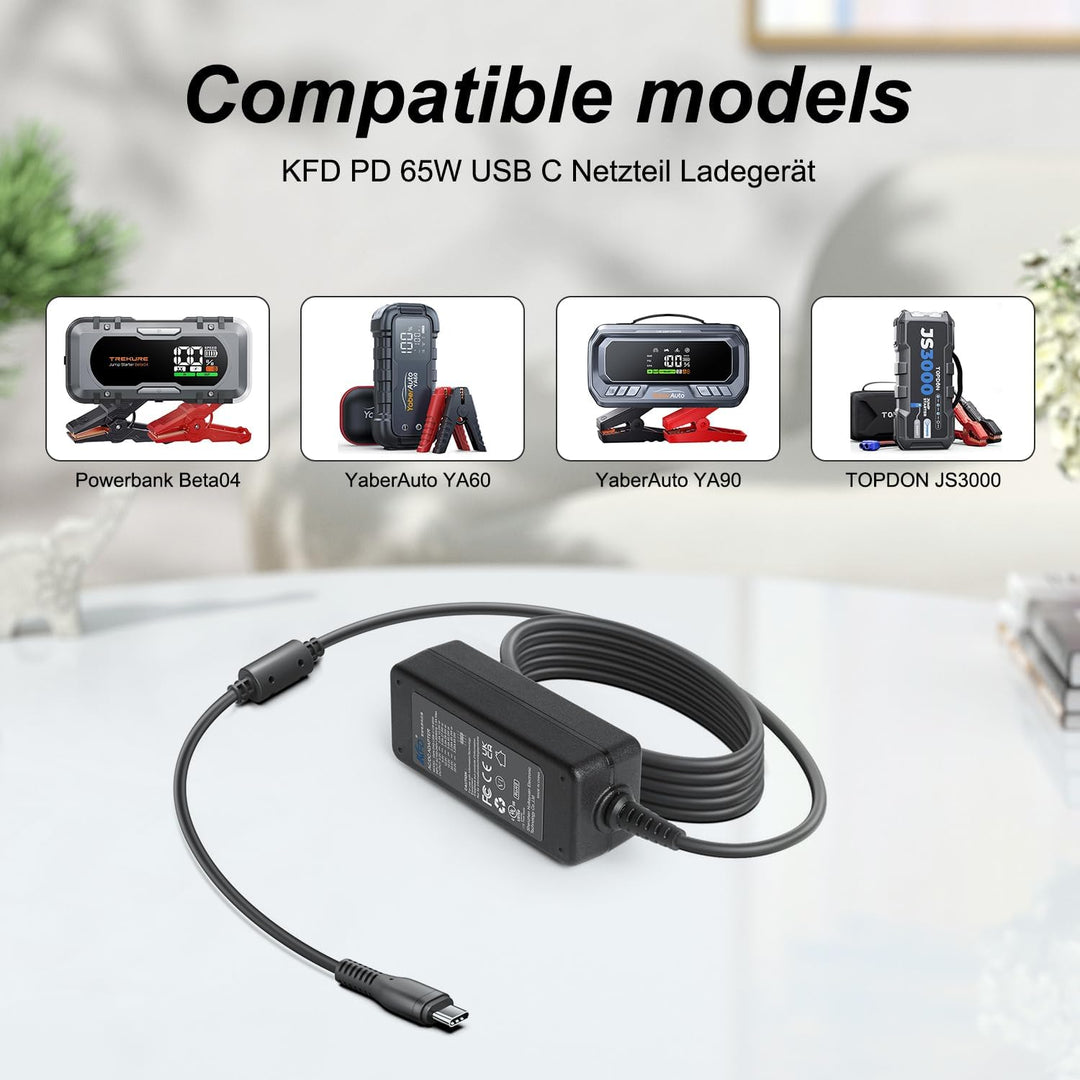 KFD PD 65W USB C Netzteil Ladegerät für TREKURE ‎DE-Beta07 Beta04, YaberAuto Starthilfe Powerbank YA