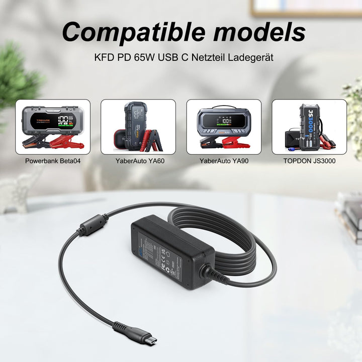 KFD PD 65W USB C Netzteil Ladegerät für TREKURE ‎DE-Beta07 Beta04, YaberAuto Starthilfe Powerbank YA