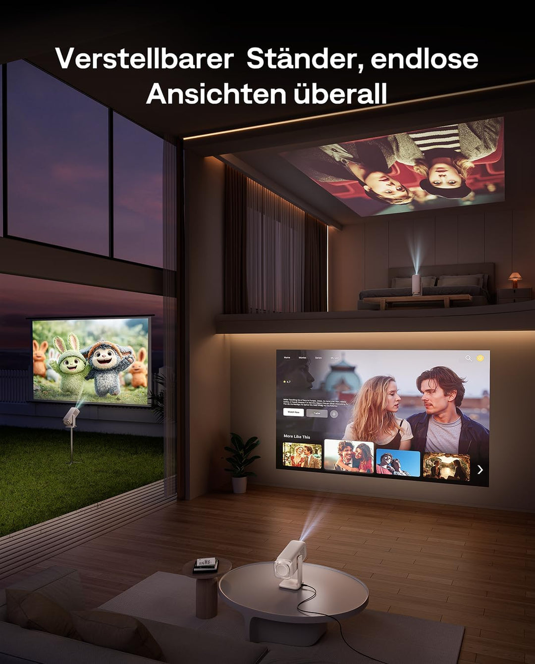 Aurzen Boom Air Mini Beamer mit Google TV&NetfIix, 4K Unterstützt, Aufladbar via USB-C, Smart Projek