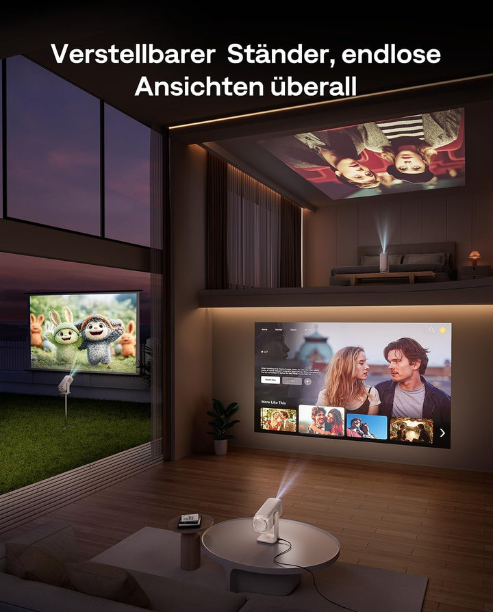 Aurzen Boom Air Mini Beamer mit Google TV&NetfIix, 4K Unterstützt, Aufladbar via USB-C, Smart Projek