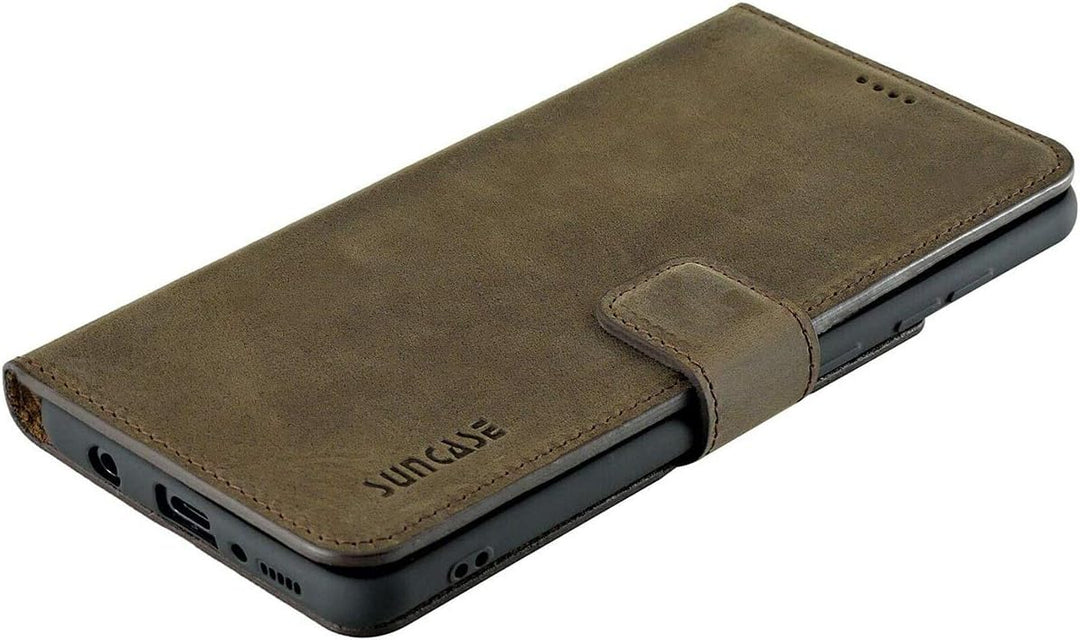 Suncase Book-Style Hülle kompatibel mit Samsung Galaxy M51 Leder Tasche (Slim-Fit) Lederhülle Handyt