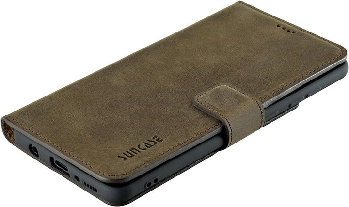 Suncase Book-Style Hülle kompatibel mit Samsung Galaxy M51 Leder Tasche (Slim-Fit) Lederhülle Handyt