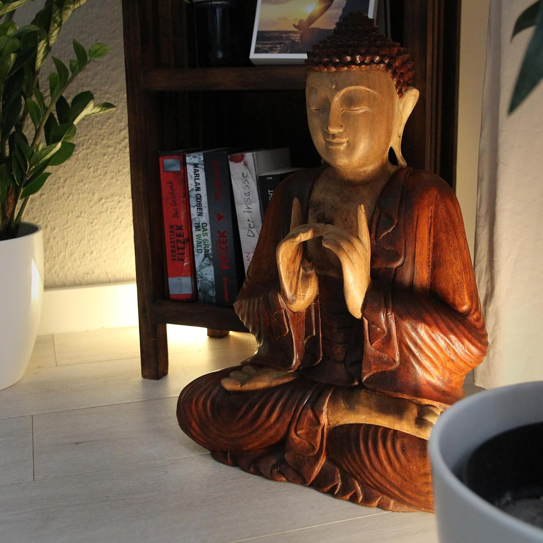 livasia Buddha Figur aus Holz 50cm hoch – Balinesische Handwerkskunst – Buddha Figuren aus Suarholz,