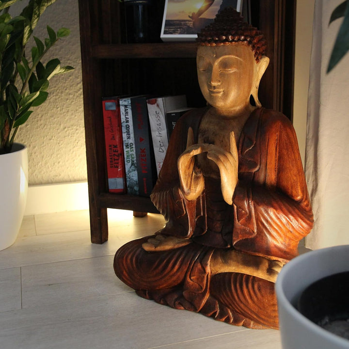 livasia Buddha Figur aus Holz 50cm hoch – Balinesische Handwerkskunst – Buddha Figuren aus Suarholz,