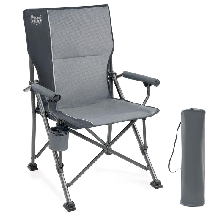 TIMBER RIDGE Campingstuhl faltbar 150kg hoher Rückenlehne Klappstuhl tragbar mit Getränkehalter hart
