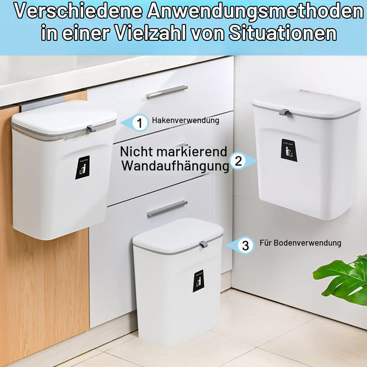Mülleimer Hängend mit Deckel, 9L Biomülleimer Küche, Badmülleimer Wandhängend,Hängender-mülleimer mi