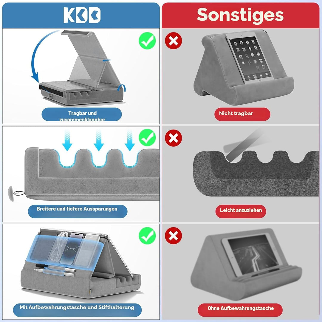 KDD Tablet Halter Kissen, Faltbarer iPad Ständer für Schoss Bett Schreibtisch - Tablet Weicher Kisse