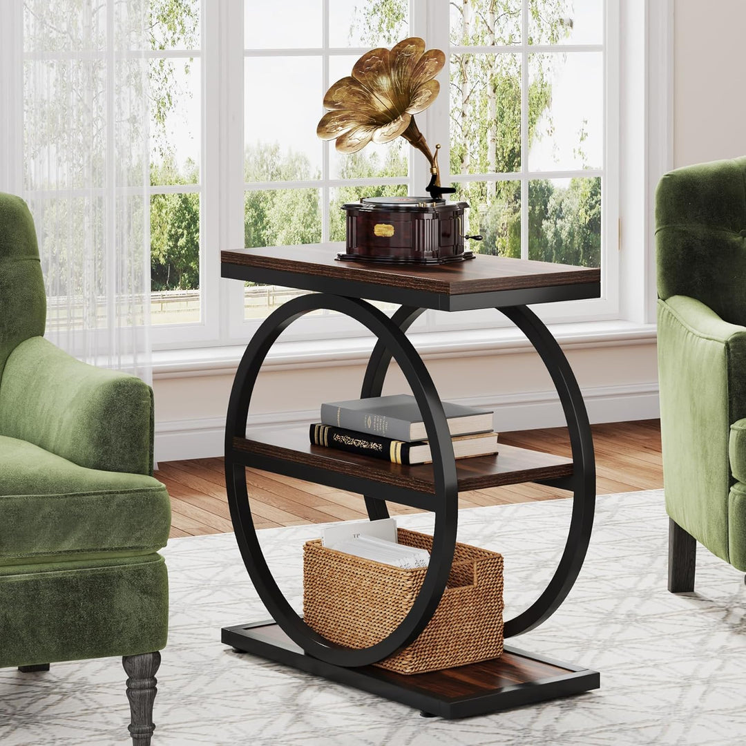 Tribesigns 3-Tier Beistelltisch Schmaler Holz, Couchtisch Sofatisch mit Schwarzem Metallrahmen, Indu