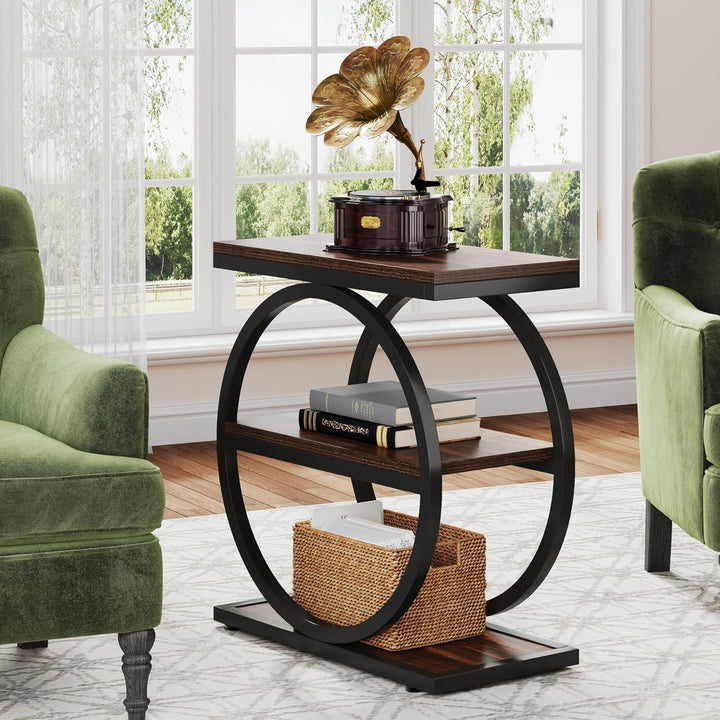 Tribesigns 3-Tier Beistelltisch Schmaler Holz, Couchtisch Sofatisch mit Schwarzem Metallrahmen, Indu