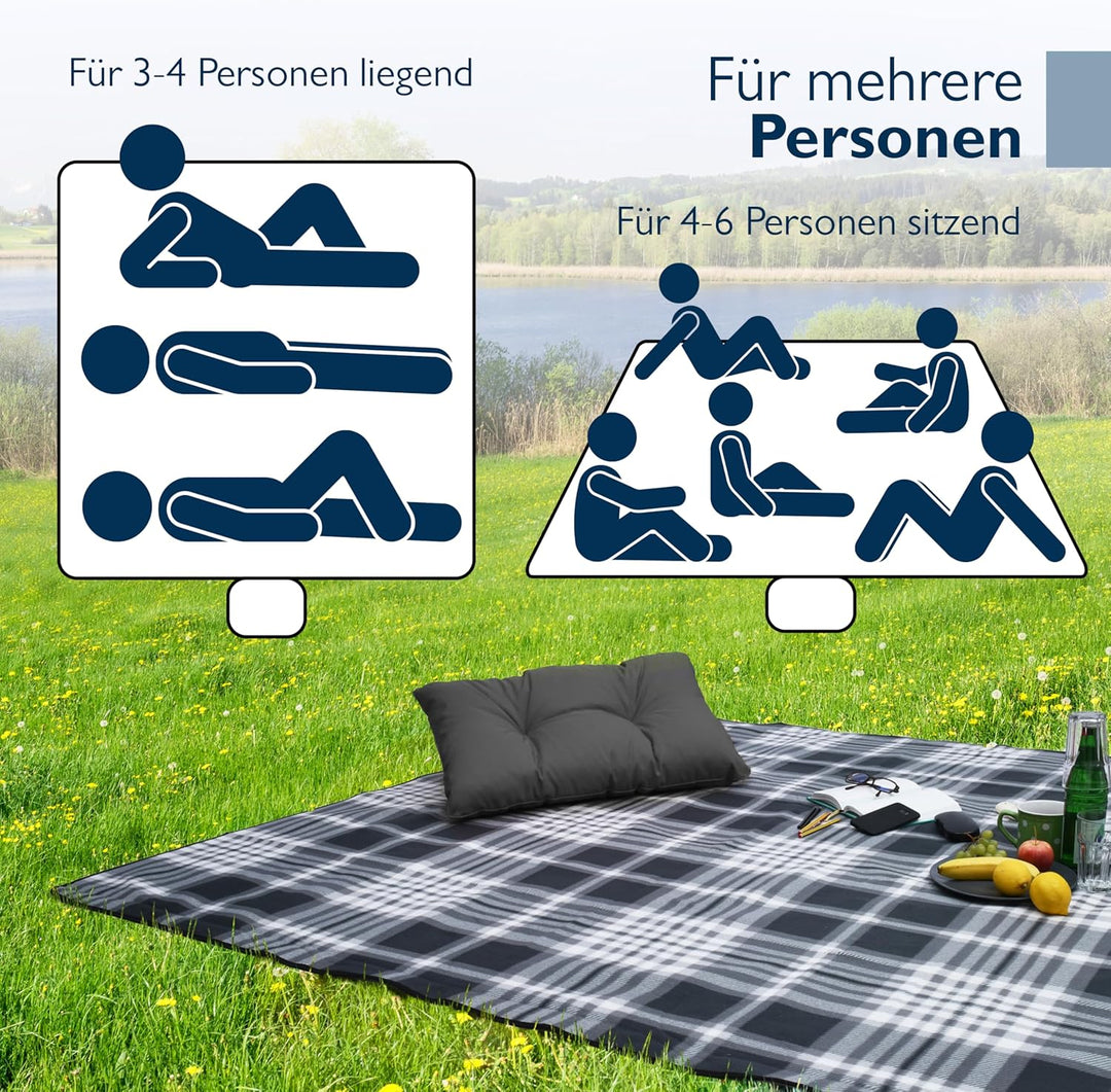 Beautissu XXL Picknickdecke Wasserdicht Isoliert Bella – Tragbare Stranddecke 200x200 cm kompakt – S