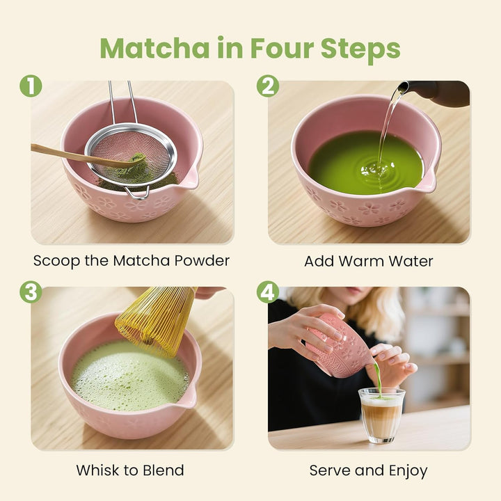 Matcha Set - 8 Stück Matcha Besen Tea Set, Matcha-Schale mit Ausgiesser, Bambus Matcha Whisk, Schauf
