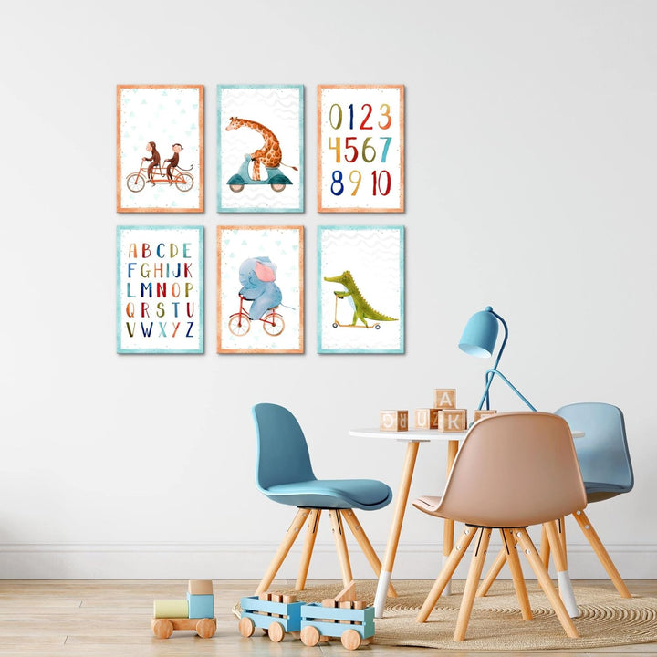 Novart Wandbilder Set - KOMPLETT AUFHÄNGFERTIG - Made in Germany - Moderne Bilder Tiere ABC Kinderzi