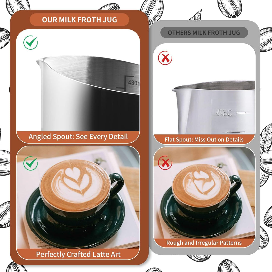 Milchkännchen 450ml Milk Pitcher Edelstahl mit Messmarken und Latte Art Pen Ideal für Cappuccino Lat