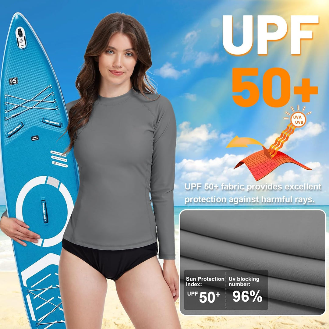 MEETWEE kurz & Langarm Damen Surf Rash Guard Sonnenschutz Badeanzug UV-Schutz Shirt UPF 50+ Kurzarm