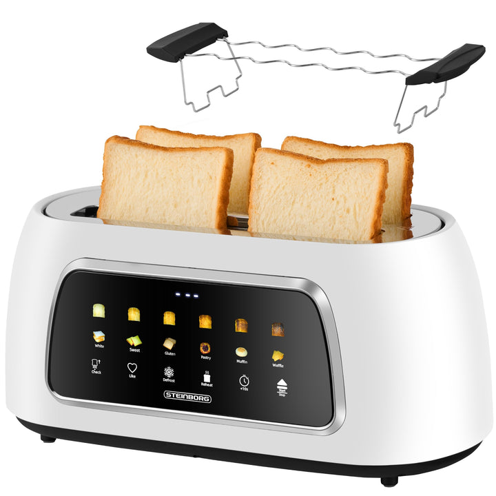 Steinborg® Automatik Toaster mit Brötchenaufsatz 4 Scheiben Automatische Liftfunktion ohne Hebel - L