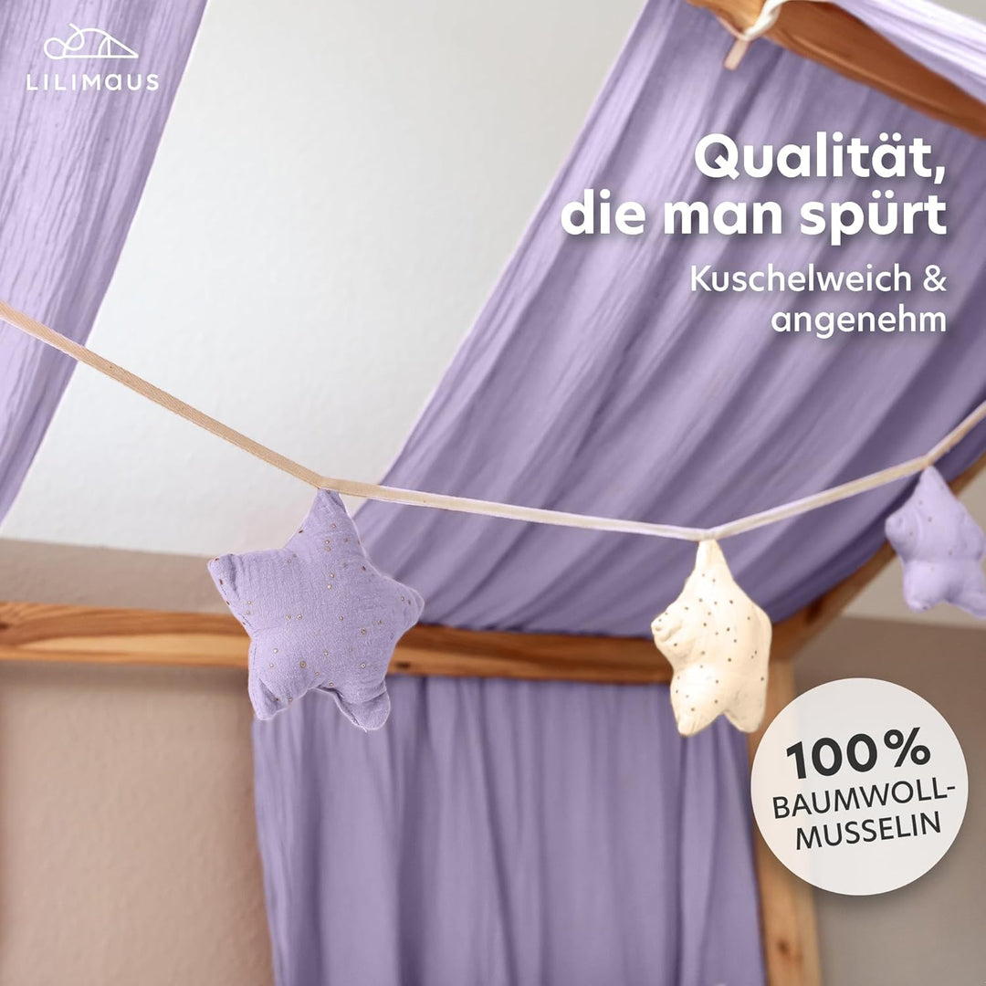 LILIMAUS Sternen Wimpelkette Stoff - Mit Goldapplikation in 12 Farben - 100% Baumwolle Handmade - Mu
