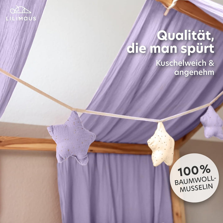 LILIMAUS Sternen Wimpelkette Stoff - Mit Goldapplikation in 12 Farben - 100% Baumwolle Handmade - Mu