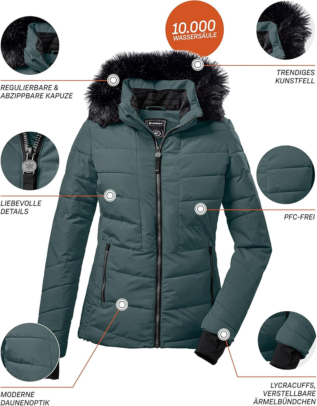 Killtec Damen Ksw 210 Wmn Ski Qltd Jckt Steppjacke/Skijacke mit abzippbarer Kapuze und Schneefang 36