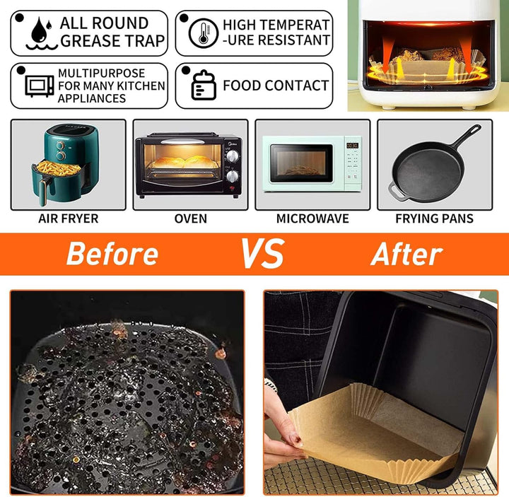 Backpapier für Heissluftfritteuse, 200 Stück Backpapier Airfryer Antihaft-Einweg Pergamentpapier Qua