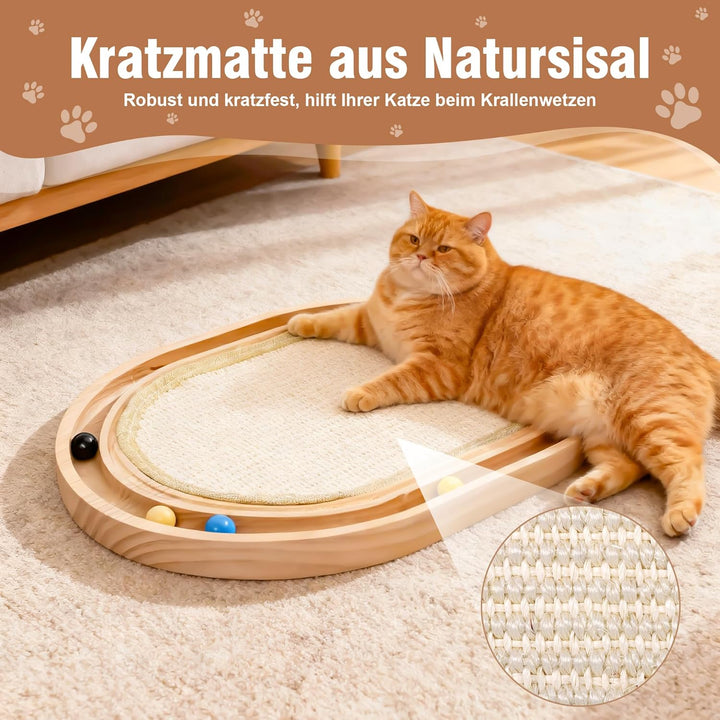 2-in-1 Kratzbretter Katze und Katzenspielzeug Kugelbahn Holz, 43x33x3 cm Katzen Kratzbrett Sisal, kr