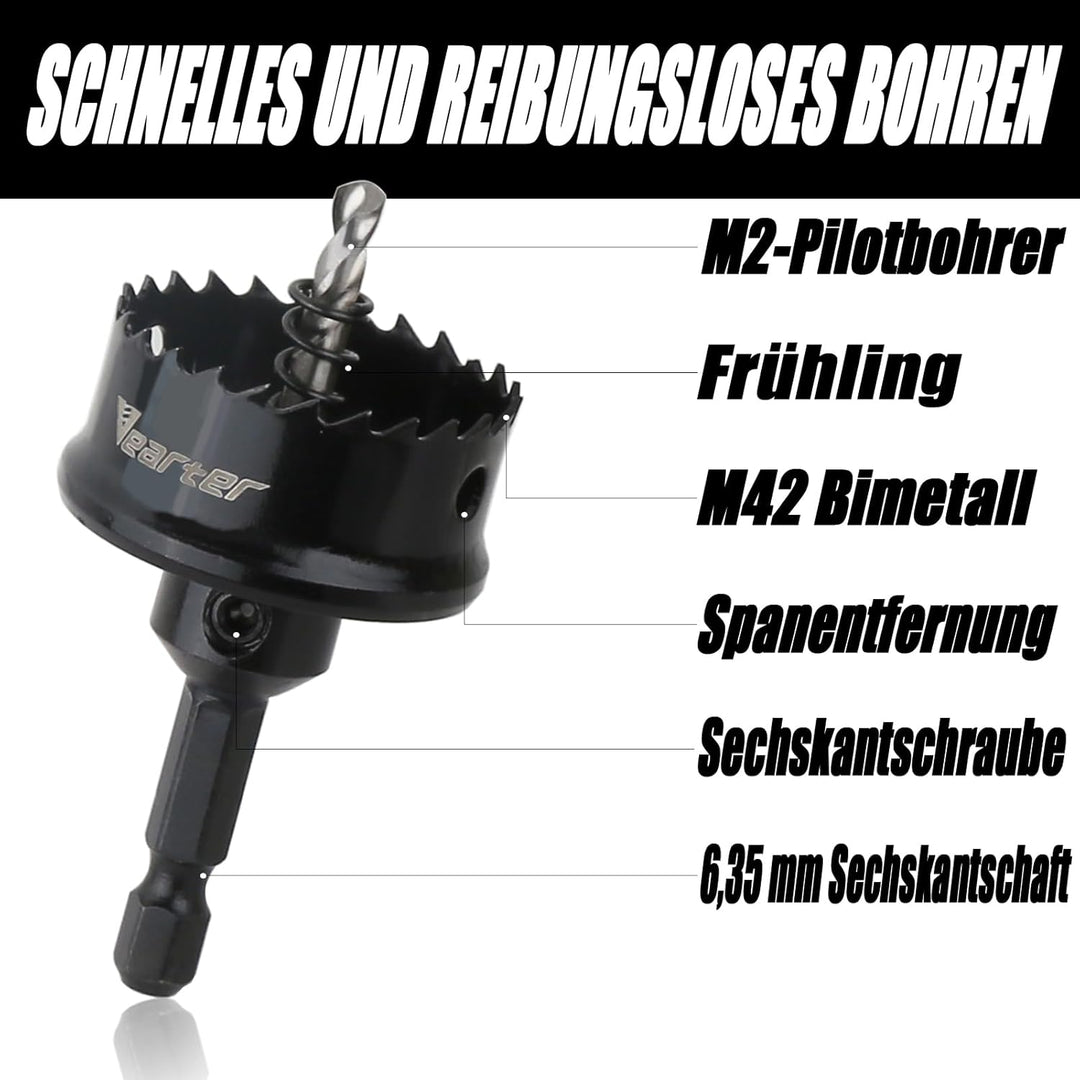 Vearter Bi-Metall Lochsäge, 16-40mm 6 Stück Lochsäge Set Bohrkrone, Dünnwandiges Kobalt M42 Lochkrei