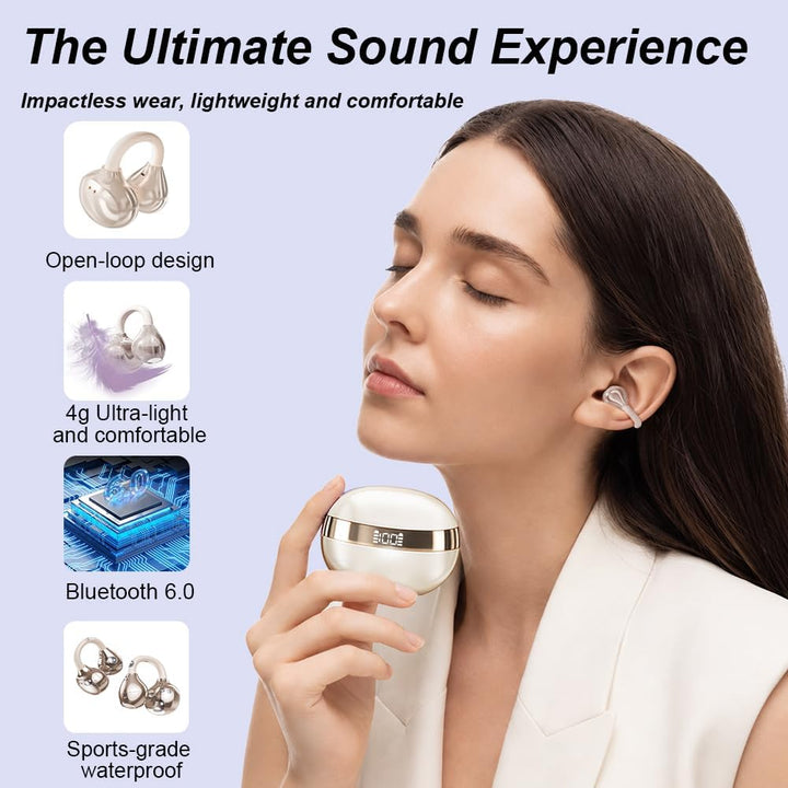 Clip-on Open-Ear Bluetooth-Kopfhörer Wireless,Bluetooth 6.0,60 Stunden Ultra-Lange Akkulaufzeit,Komf
