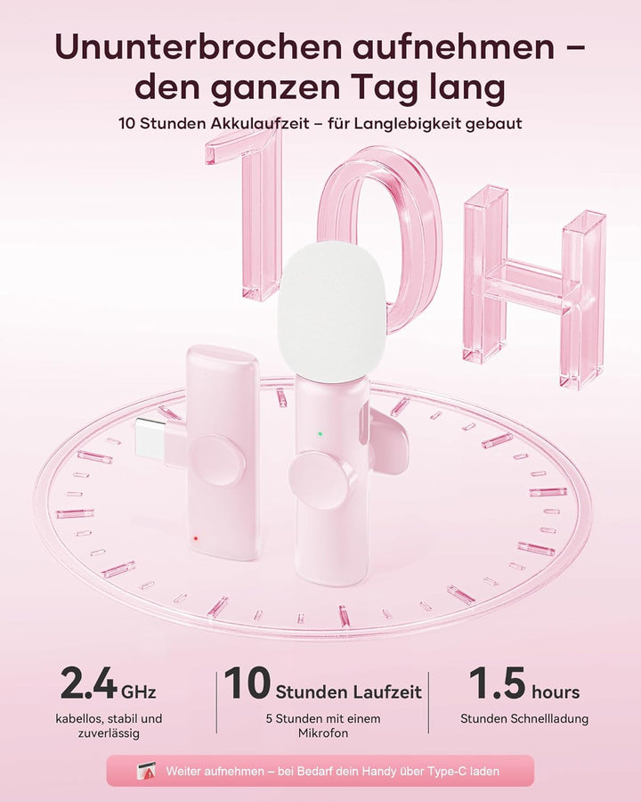 CZOCPOS Kabelloses Lavalier Mikrofon 2er Set, Mini Mikrofon für iPhone, iPad & Android Handy, Mikrof