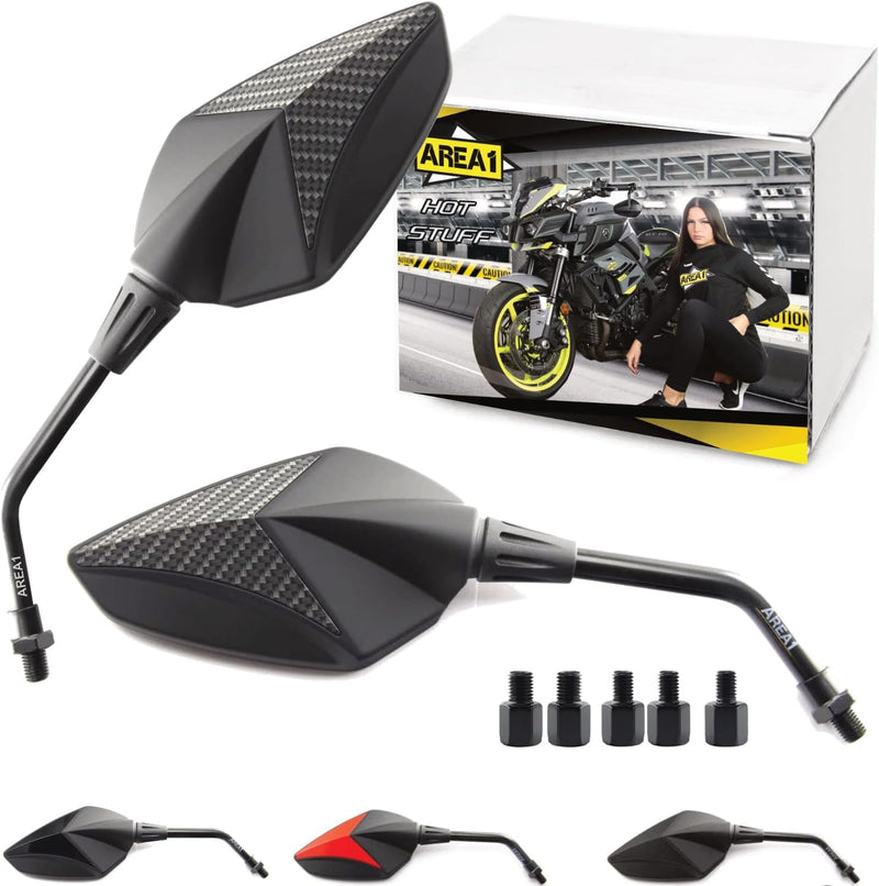Area1 Premium Motorradspiegel carbon Motorrad Rückspiegel Set (rechts+links) e-geprüft 2xM10 Rechtsg
