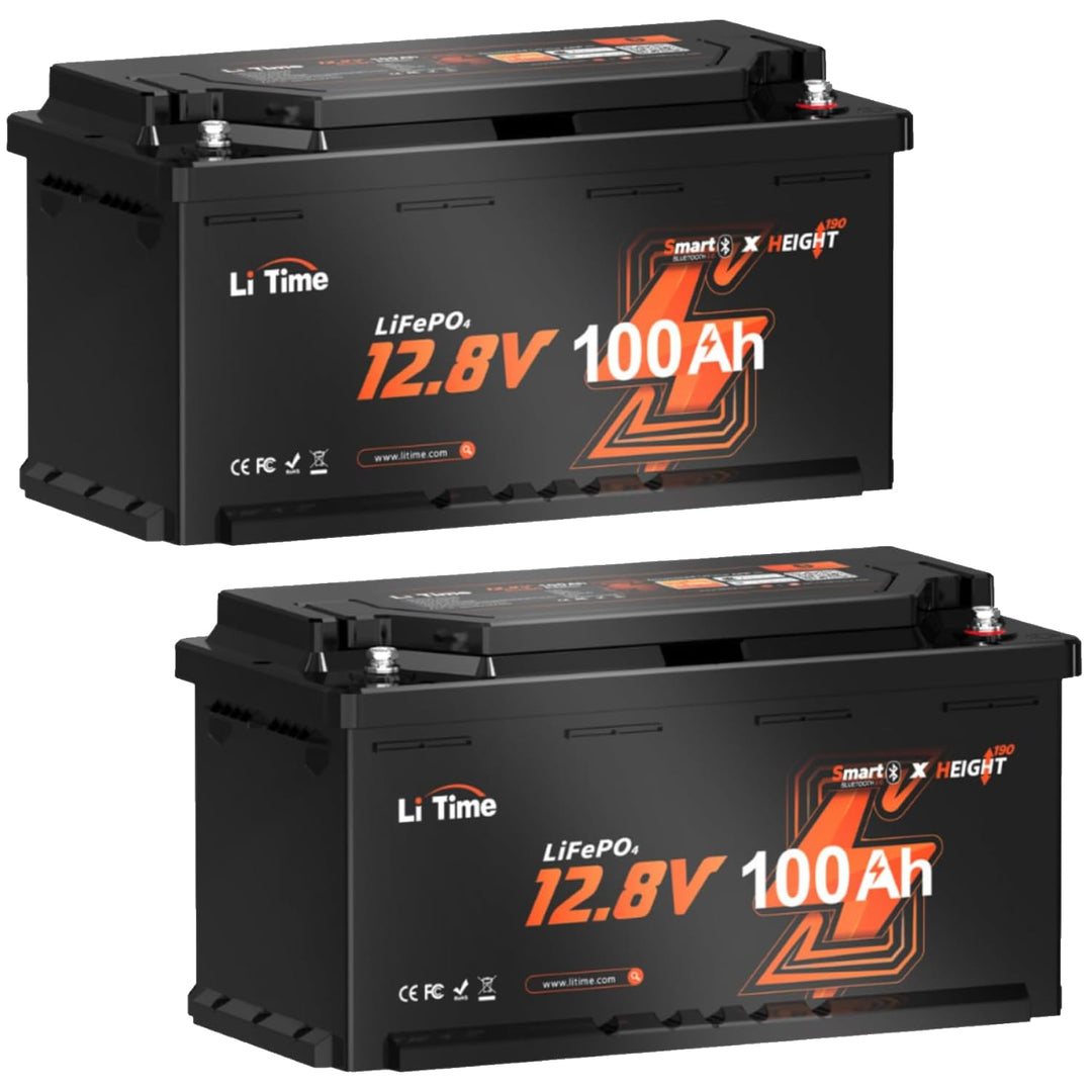 LiTime 12V 100Ah LiFePO4 Batterie Bluetooth H190, (2 Pack)Wohnmobil-Untersitz DIN H8 L5 Grösse Grupp