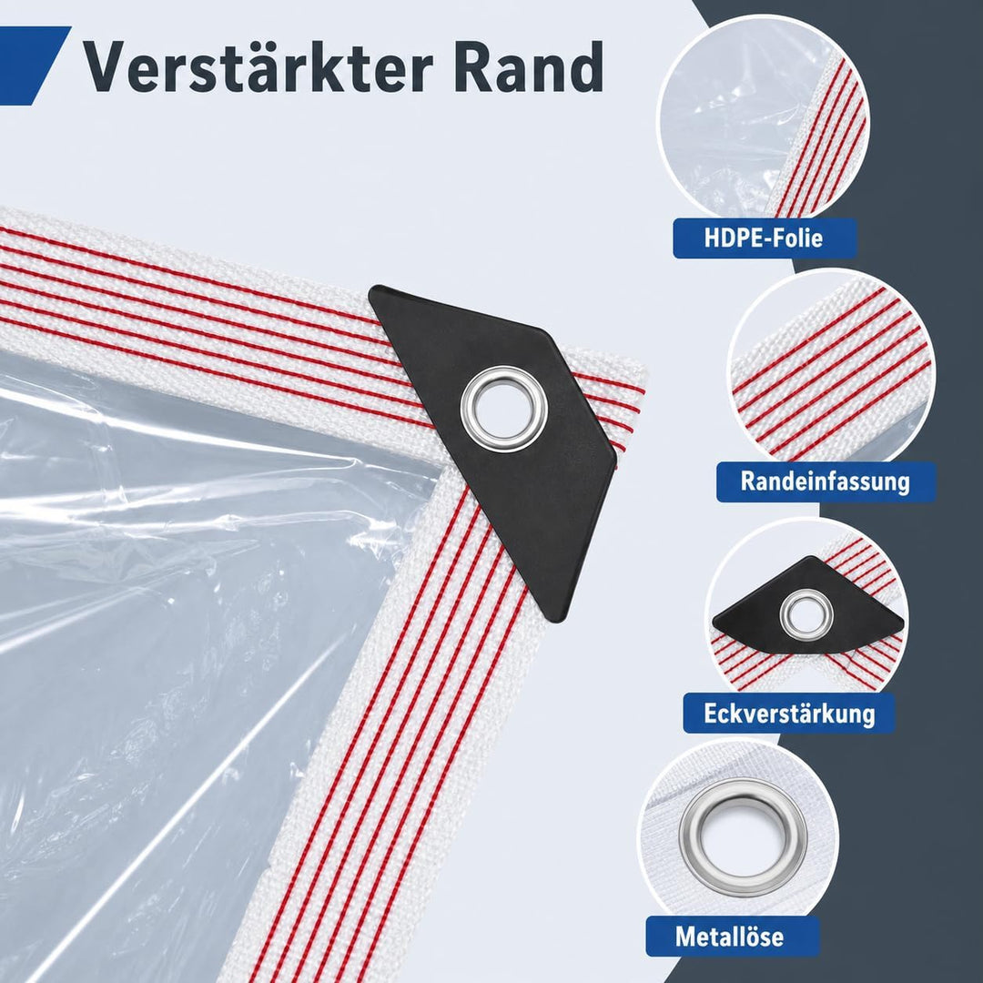 Transparente Plane mit Ösen, Wetterfeste Strapazierfähige Abdeckplane, 0.4 mm 450 g/m² PVC-Material