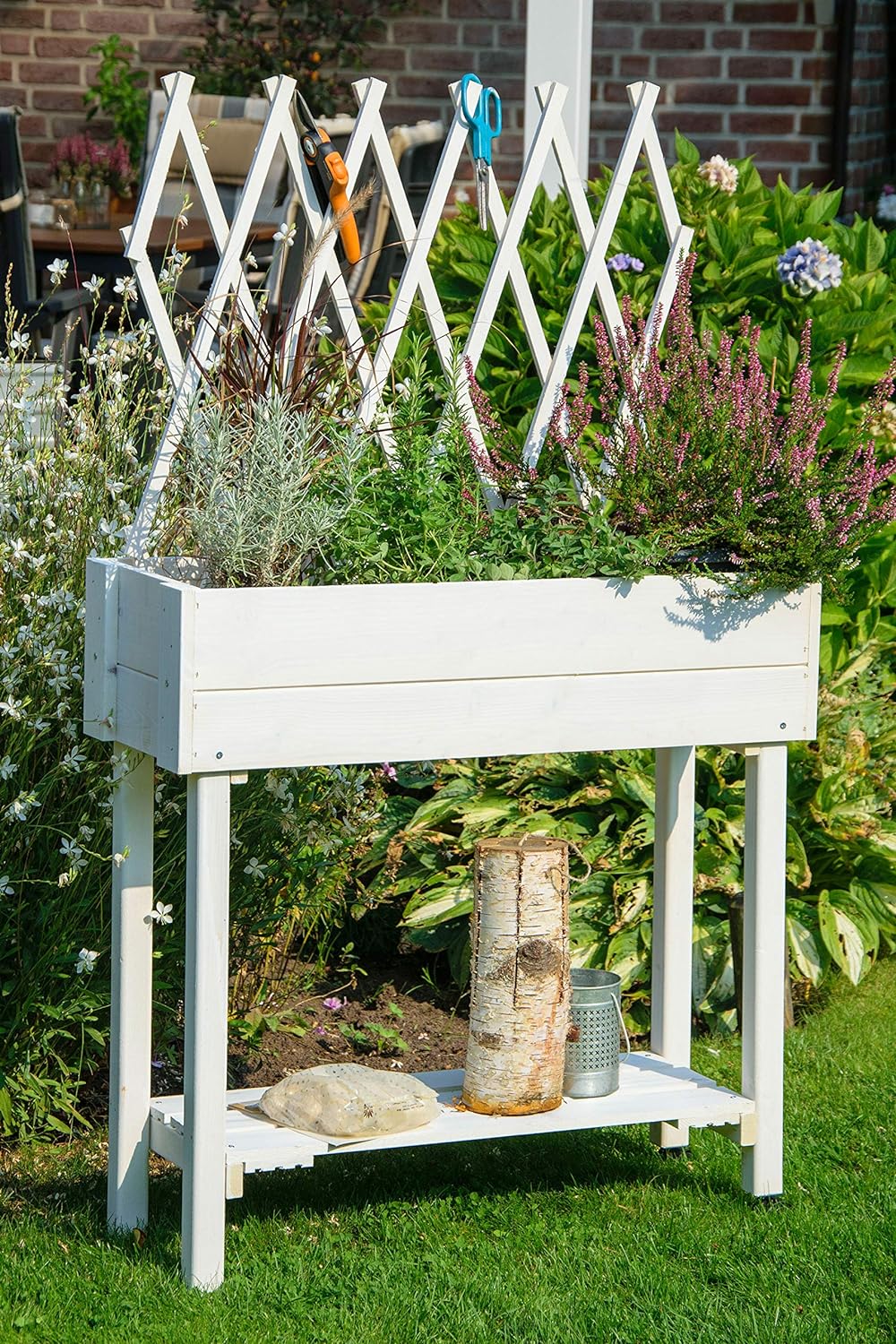 dobar® 58186e rollbares Hochbeet mit Rankgitter | Pflanzkasten auf Rollen | Blumenbeet aus Massiv-Ho