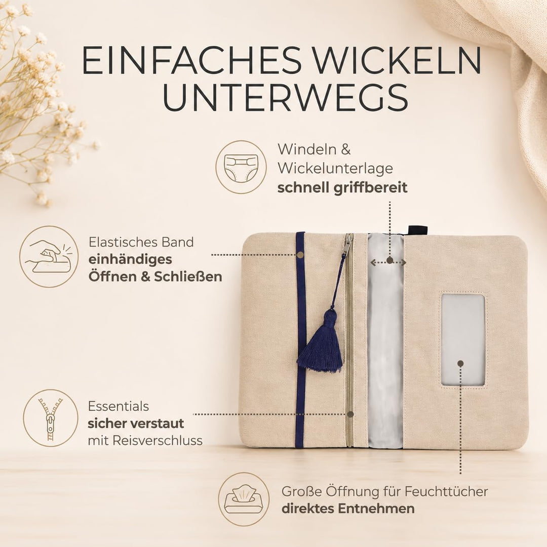 Karolini® Windeltasche Organizer Dunkelblau für unterwegs – kompakte Wickeltasche aus Cord (Bio Baum