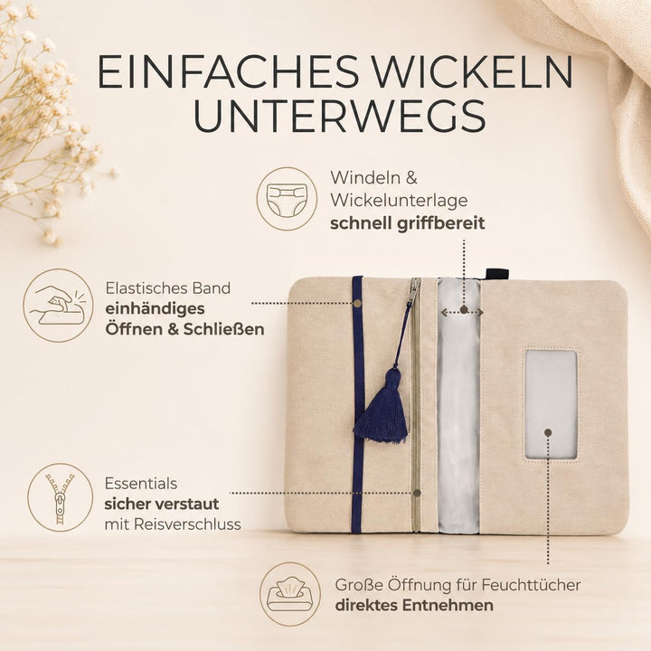 Karolini® Windeltasche Organizer Dunkelblau für unterwegs – kompakte Wickeltasche aus Cord (Bio Baum