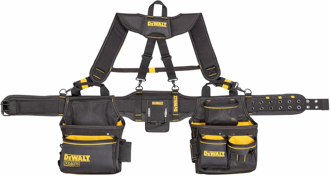 DEWALT Werkzeuggürtel, mit verstellbaren Hosenträgern, 25 Taschen, Schwarz & Gelb (DWST540602) Werkz