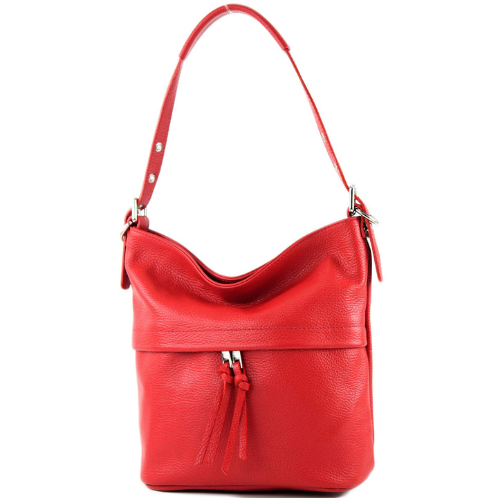 modamoda de - T178 - ital. Umhängetasche Schultertasche aus Leder Rot, Rot