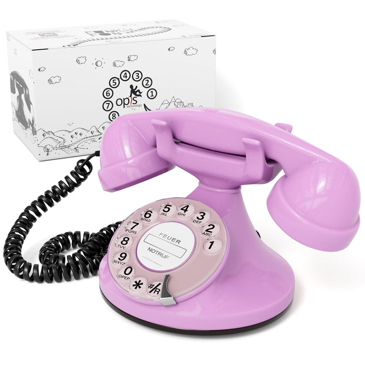 OPIS FunkyFon Cable: Retro Telefon mit Wählscheibe in geschwungenem 1920er Stil mit elektronischer K