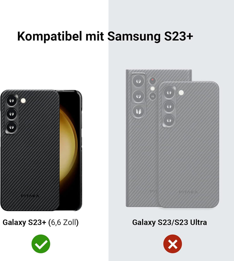 pitaka Magnetische Hülle für Samsung Galaxy S23 Plus Ultradünne Handyhülle aus Aramidfaser Langlebig