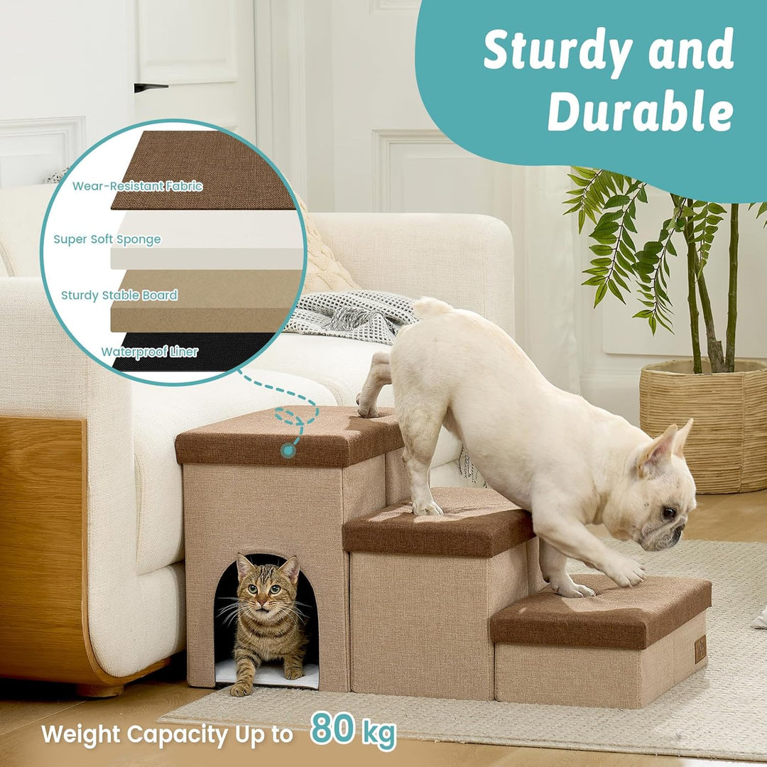 COZY KISS Hundetreppe für Kleine Hunde mit Stauraum, Breite Haustiertreppe Faltbare für Bett und Cou